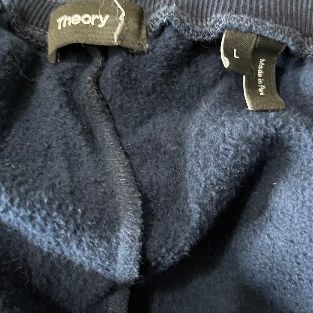 Theory Loft Pant Lounge Fleece HT Large Navy Cotton Casual Travel Athleisure Gym - Picture 7 of 9